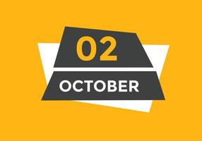 2. oktober kalender erinnerung. 2. oktober tägliche kalendersymbolvorlage. Kalender 2. Oktober Icon Design-Vorlage. Vektor-Illustration vektor