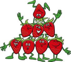 tecknad serie Lycklig jordgubbar komisk tecken grupp vektor