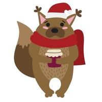 weihnachtseichhörnchen mit einem glas marmelade für postkarten vektor