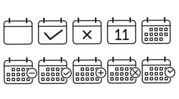 tunn linje kalender ikon uppsättning isolerat på vit bakgrund vektor