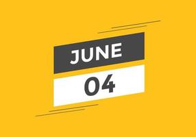 4. juni kalendererinnerung. 4. juni tägliche kalendersymbolvorlage. Kalender 4. Juni Icon-Design-Vorlage. Vektor-Illustration vektor