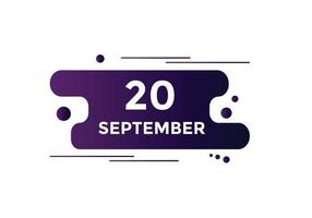 20. September Kalendererinnerung. 20. september tägliche kalendersymbolvorlage. Kalender 20. September Icon-Design-Vorlage. Vektor-Illustration vektor