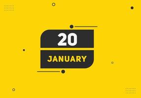 januari 20 kalender påminnelse. 20:e januari dagligen kalender ikon mall. kalender 20:e januari ikon design mall. vektor illustration