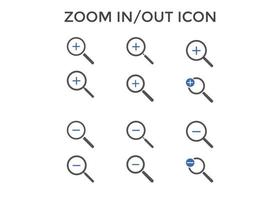 uppsättning av zoom i ut ikoner. förstorande glas zoom i plus tecken. Begagnade för seo eller webbplatser. vektor