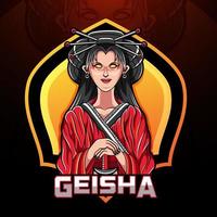 Geisha-Esport-Maskottchen-Logo-Design vektor