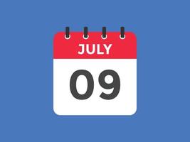 juli 9 kalender påminnelse. 9:e juli dagligen kalender ikon mall. kalender 9:e juli ikon design mall. vektor illustration