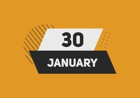 januari 30 kalender påminnelse. 30:e januari dagligen kalender ikon mall. kalender 30:e januari ikon design mall. vektor illustration