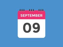 september 9 kalender påminnelse. 9:e september dagligen kalender ikon mall. kalender 9:e september ikon design mall. vektor illustration