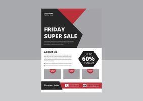 fredag super försäljning flygblad mall design. svart fredag försäljning befordran med prov produkt. svart fredag natt semester flygblad design. omslag, a4 papper storlek, flygblad design. vektor