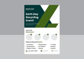 Earth Day Recycling Event Flyer Poster Designvorlage. Kostenlose Flyer-Poster-Designvorlage für Abfallrecycling-Events. vektor
