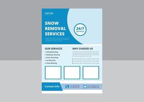 snö avlägsnande service flygblad mall. snö rengöring service flygblad affisch folder design. omslag, a4 storlek, flygblad design. vektor