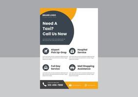 Flyer-Poster-Design für Taxi-Abholdienste. Taxi-Service ruft uns Flyer-Poster-Design im Vektorformat an. vektor