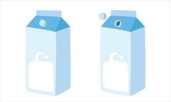 Satz Milch im Kartonkasten-Vektordesign. kleine quadratische milchkartonschachtel mit schraubverschluss clipart. Milchbox mit niedlicher Zeichnung im Cartoon-Stil mit Schraubverschluss. Milchboxen kritzeln. Milchprodukte-Konzept vektor