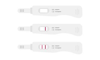 uppsättning av modern graviditet testa resultat vektor illustration. graviditet positiv och negativ testa 1 rand och 2 Ränder platt design ClipArt. medicinsk, kvinna reproduktiv, planera av graviditet begrepp