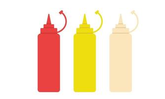 satz mehrfarbige saucenflasche clipart-vektorillustration. rote, gelbe, Mayo-Sauce-Flasche flaches Vektordesign. Symbol für Saucenflaschen. Ketchup, Mayonnaise, Senfflaschen-Clipart. Küchenkonzept vektor