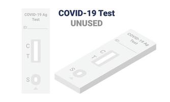 oanvänd eller ogiltig covid-19 snabb testa utrustning platt design ClipArt. ny antigen upptäckt utrustning utan resultat isometrisk vektor illustration. plast själv testa utrustning för SARS-CoV-2 upptäckt tecknad serie stil