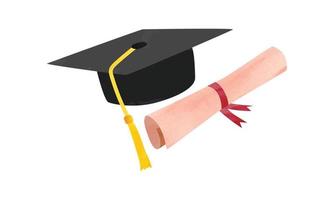 einfache schwarze abschlusskappe mit grad clipart. Graduierungskappe und Diplomaquarell-Vektorillustration lokalisiert auf weißem Hintergrund. mütze und diplom cartoon clipart vektor