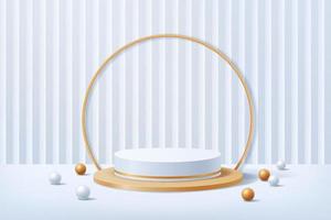 3d modern vit och guld cylinder podium för visa produkt i vit abstrakt geometrisk bakgrund studio vektor