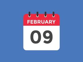 februari 9 kalender påminnelse. 9:e februari dagligen kalender ikon mall. kalender 9:e februari ikon design mall. vektor illustration