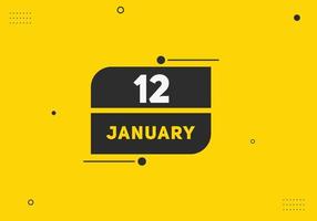 januari 12 kalender påminnelse. 12th januari dagligen kalender ikon mall. kalender 12th januari ikon design mall. vektor illustration