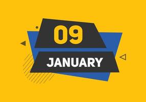januari 9 kalender påminnelse. 9:e januari dagligen kalender ikon mall. kalender 9:e januari ikon design mall. vektor illustration