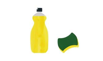 plastikflasche mit waschmittel und schwamm im aquarellstil. Spülmittelflasche Clipart. Flasche mit Reinigungsmittel-Clipart-Vektorillustration isoliert auf weißem Hintergrund. schwamm waschen pad cartoon zeichnung vektor