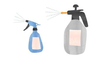 uppsättning av spruta i vattenfärg stil vektor illustration isolerat på vit bakgrund. vattenfärg växt spruta ClipArt. spray flaska tecknad serie stil. sprutor enkel teckning