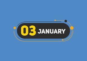 3. januar kalender erinnerung. 3. januar tägliche kalendersymbolvorlage. Kalender 3. Januar Icon-Design-Vorlage. Vektor-Illustration vektor