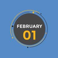 februari 1 kalender påminnelse. 1:a februari dagligen kalender ikon mall. kalender 1:a februari ikon design mall. vektor illustration