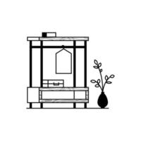 öppen loft stil garderob med galge och resväska. minimalistisk målad trä möbel svart på vit med golv vas. vektor stock illustration av möbel för de interiör i de loft stil.