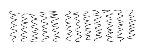 gezeichnete vertikale reihen von gekritzelwellen. handgezeichnete, gezackte, schlanke, kurze, wellige Formen. horizontale Hintergrundtextur isoliert auf weiß. vektor