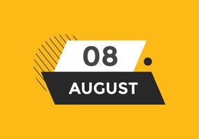 augusti 8 kalender påminnelse. 8:e augusti dagligen kalender ikon mall. kalender 8:e augusti ikon design mall. vektor illustration