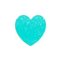 türkisfarbenes Grunge-Herz isoliert. Vektor Stock Illustration eines blauen Herzens hautnah auf weißem Hintergrund.