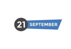 september 21 kalender påminnelse. 21: e september dagligen kalender ikon mall. kalender 21: e september ikon design mall. vektor illustration