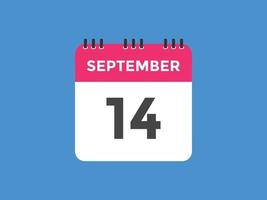 september 14 kalender påminnelse. 14:e september dagligen kalender ikon mall. kalender 14:e september ikon design mall. vektor illustration