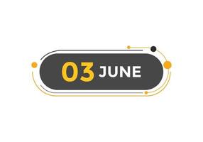 3. juni kalendererinnerung. 3. juni tägliche kalendersymbolvorlage. Kalender 3. Juni Icon-Design-Vorlage. Vektor-Illustration vektor