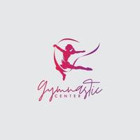 rytmisk gymnastik med band logotyp design vektor