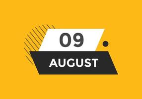 augusti 9 kalender påminnelse. 9:e augusti dagligen kalender ikon mall. kalender 9:e augusti ikon design mall. vektor illustration