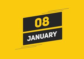 januari 8 kalender påminnelse. 8:e januari dagligen kalender ikon mall. kalender 8:e januari ikon design mall. vektor illustration