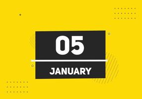 januari 5 kalender påminnelse. 5:e januari dagligen kalender ikon mall. kalender 5:e januari ikon design mall. vektor illustration