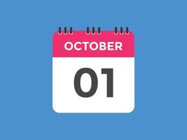 oktober 1 kalender påminnelse. 1:a oktober dagligen kalender ikon mall. kalender 1:a oktober ikon design mall. vektor illustration