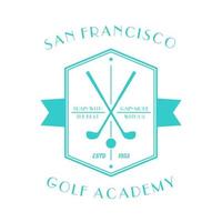 vintage logo der golfakademie, emblem mit golfschlägern isoliert auf weiß, vektorillustration vektor