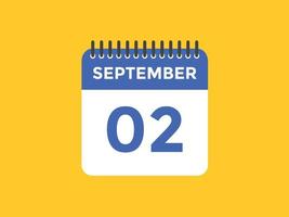 2. september kalendererinnerung. 2. september tägliche kalendersymbolvorlage. Kalender 2. September Icon-Design-Vorlage. Vektor-Illustration vektor