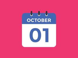 1. oktober kalender erinnerung. 1. oktober tägliche kalendersymbolvorlage. Kalender 1. Oktober Icon Design-Vorlage. Vektor-Illustration vektor