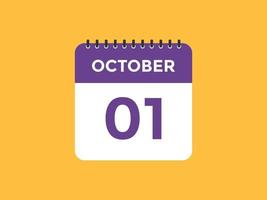 oktober 1 kalender påminnelse. 1:a oktober dagligen kalender ikon mall. kalender 1:a oktober ikon design mall. vektor illustration