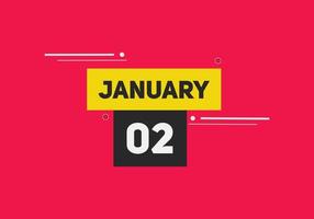januari 2 kalender påminnelse. 2:a januari dagligen kalender ikon mall. kalender 2:a januari ikon design mall. vektor illustration