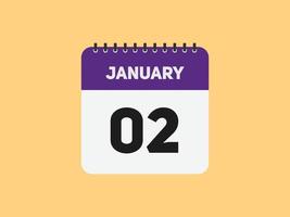 2. januar kalender erinnerung. 2. januar tägliche kalendersymbolvorlage. Kalender 2. Januar Icon-Design-Vorlage. Vektor-Illustration vektor