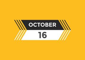 oktober 16 kalender påminnelse. 16: e oktober dagligen kalender ikon mall. kalender 16: e oktober ikon design mall. vektor illustration