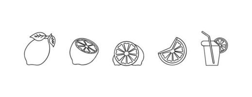 frische zitrone symbolvektorillustrationen, frische zitronenfruchtsammlung von zitronenvektorikonen vektor