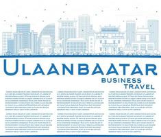 umriss die skyline von ulaanbaatar mit blauen gebäuden und kopierraum. vektor